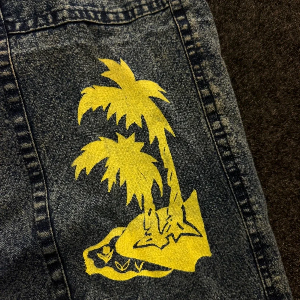 Vintage 80s Acid Wash Denim Shorts Palm Tree Neon Hot Hot Hot Blue Medium